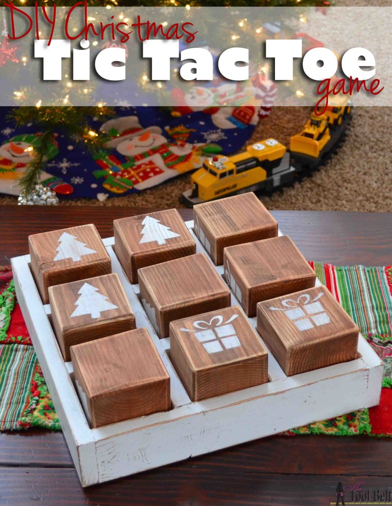 This would be so cute for neighbor gifts or for the grandkids to play. DIY Christmas Tic Tac Toe game with free plans made from simple lumber. #homeforchristmas