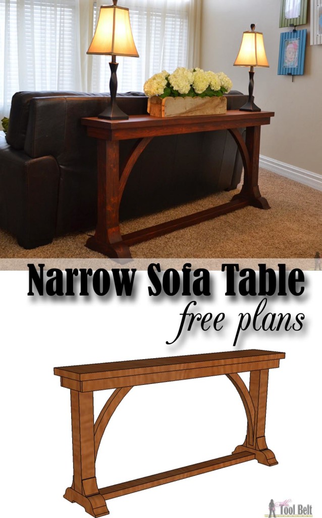 Free DIY plans to build a stylish narrow sofa table for about $30.  