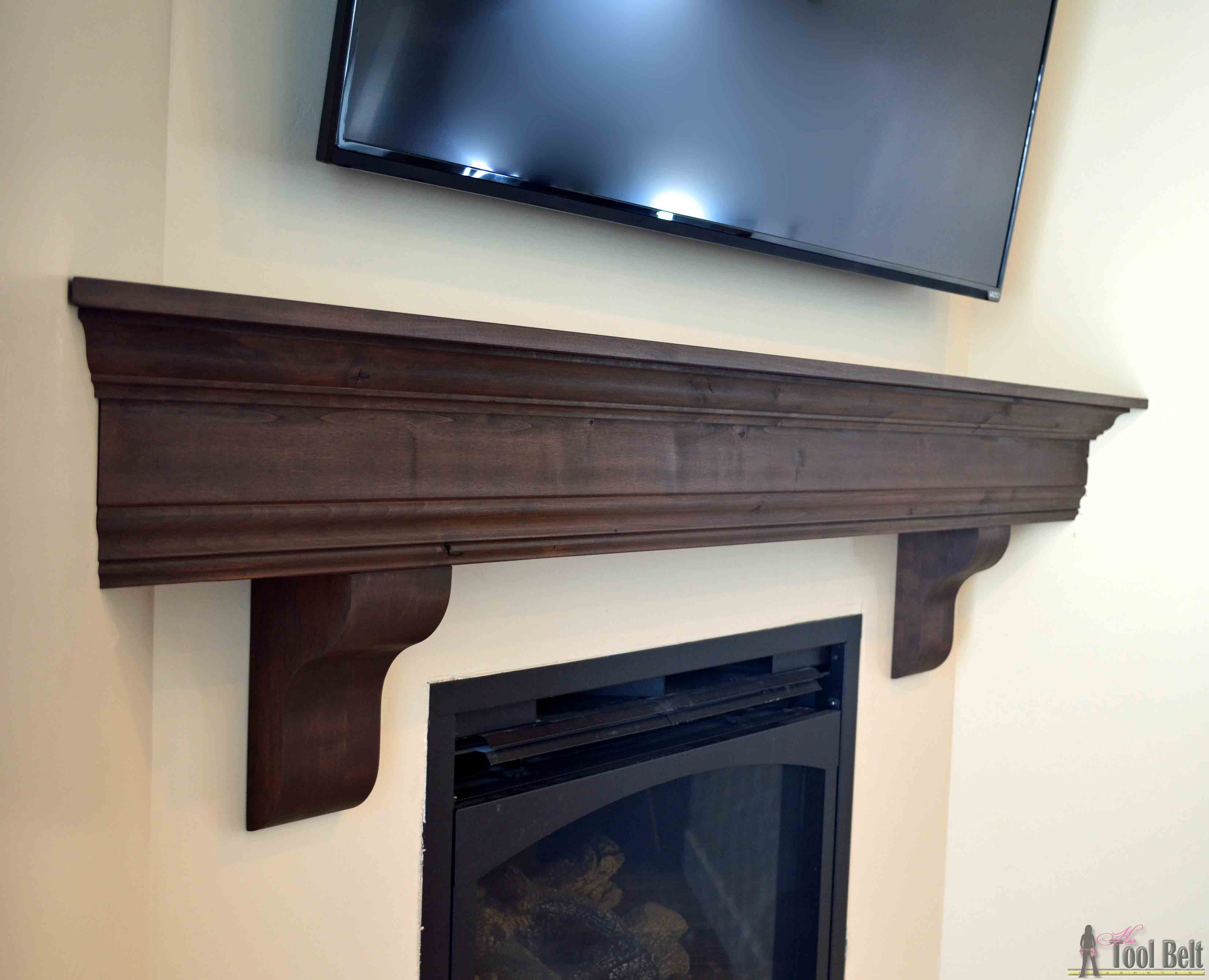 Build a stunning DIY fireplace mantel with readily available wood products.  Free plan and tutorial. 