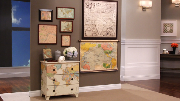 Make over an old dresser into a unique travel theme map dresser with a map and mod podge!