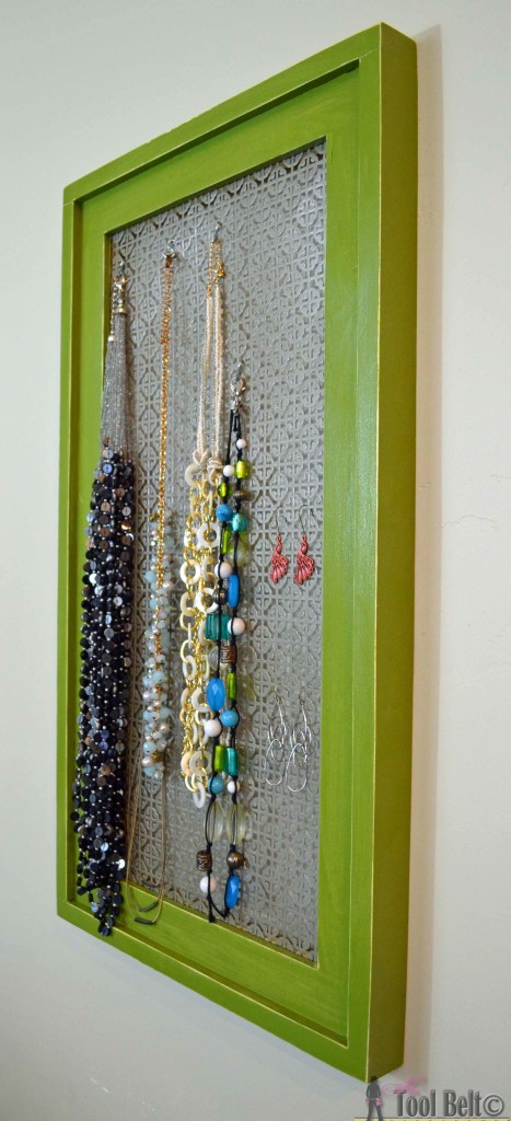 Build a simple stacked wood frame to make a cool jewelry display frame.