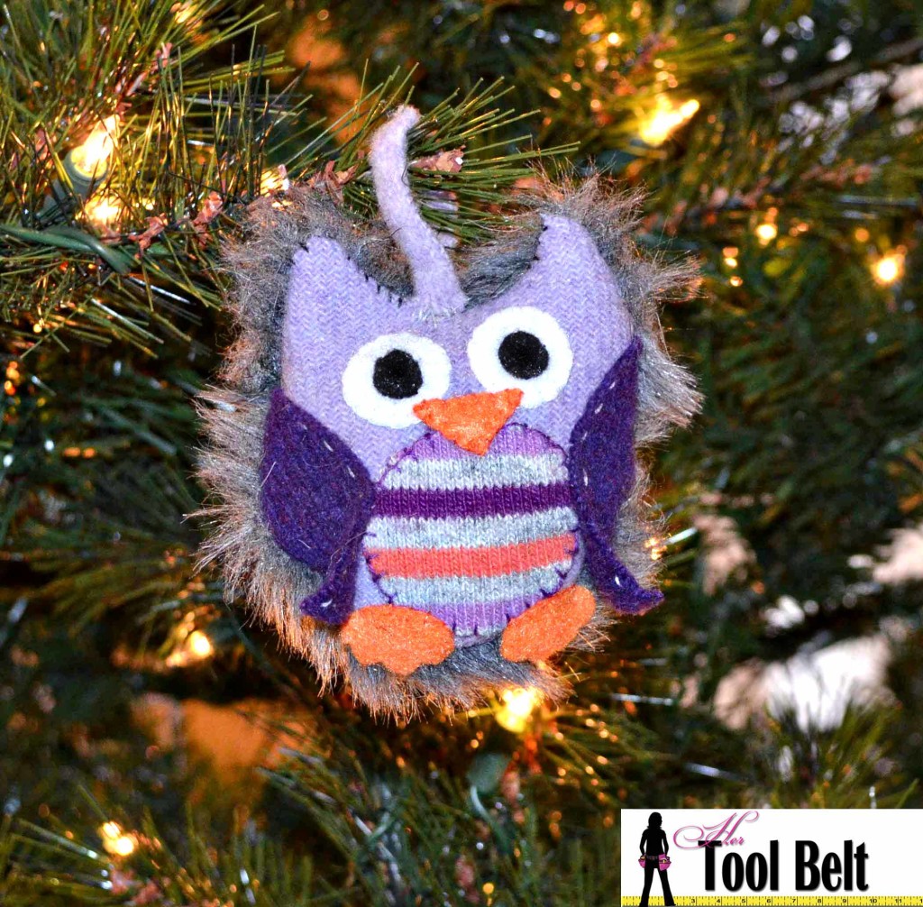 Recycled sweater owl ornament