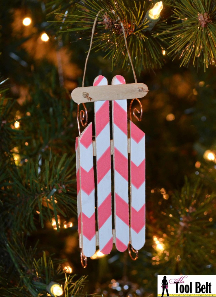 chevron popsicle wood sled ornament