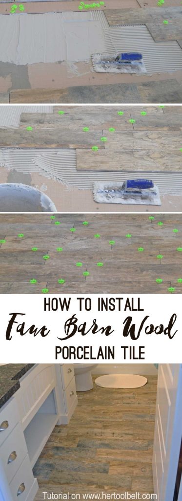 Step by step tutorial showing how to install faux barn wood tiles. This tile looks so good in person and I love the tight grout lines - less cleaning!