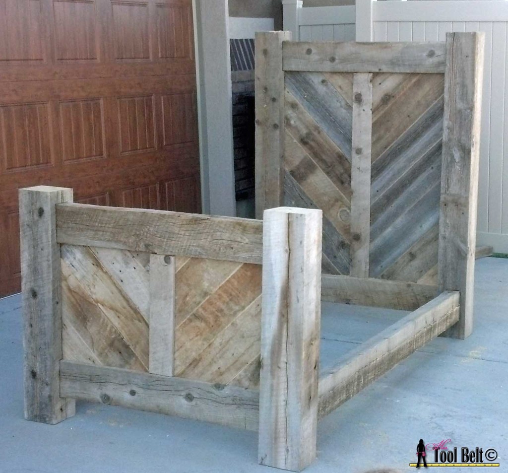 Rustic barnwood chevron bed plan