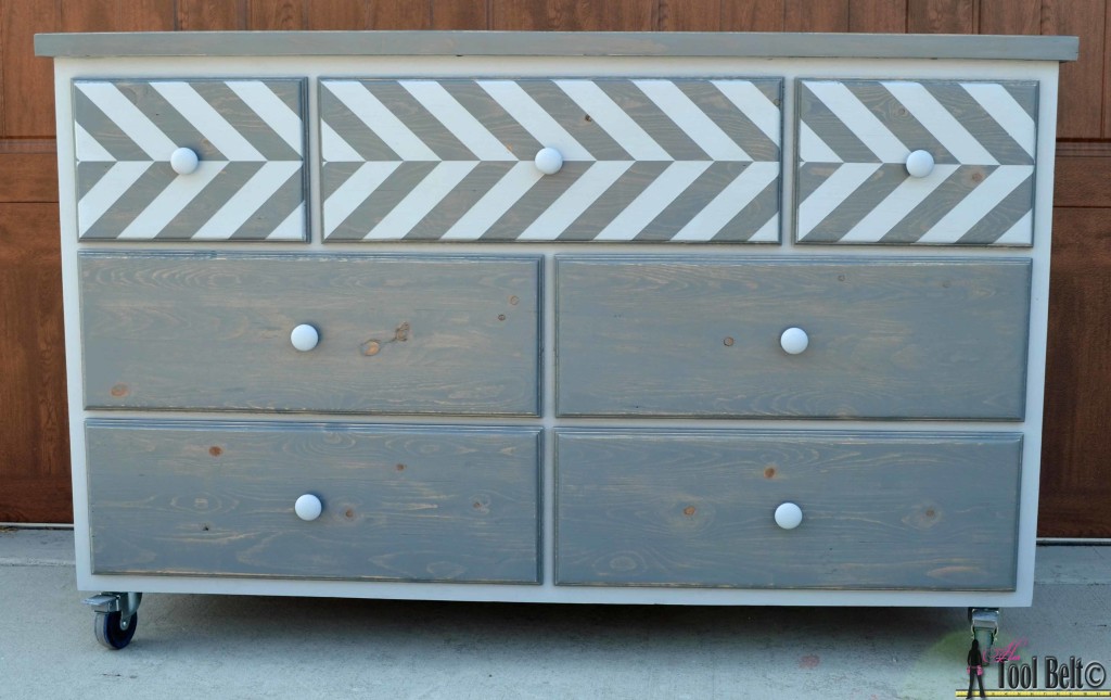 7 drawer dresser built from pallets with a chevron top - free plans on hertoolbelt.com