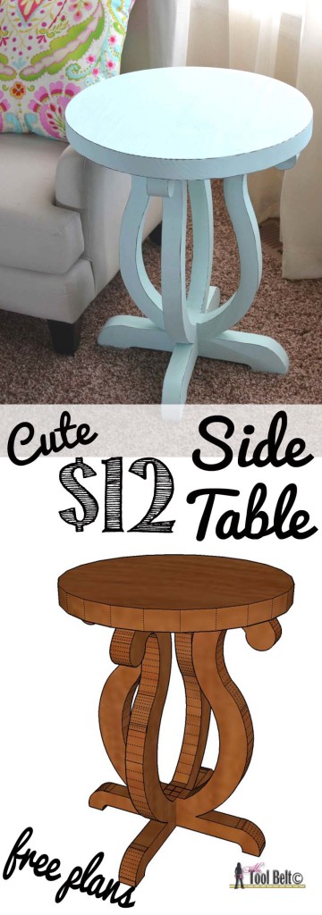 Build a cute side table from a simple 2 x 10 board. Free plans and pattern on hertoolbelt.com