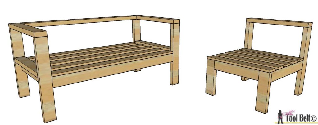 Build your own outdoor seating from 2x4's with these free and easy plans on hertoolbelt.com