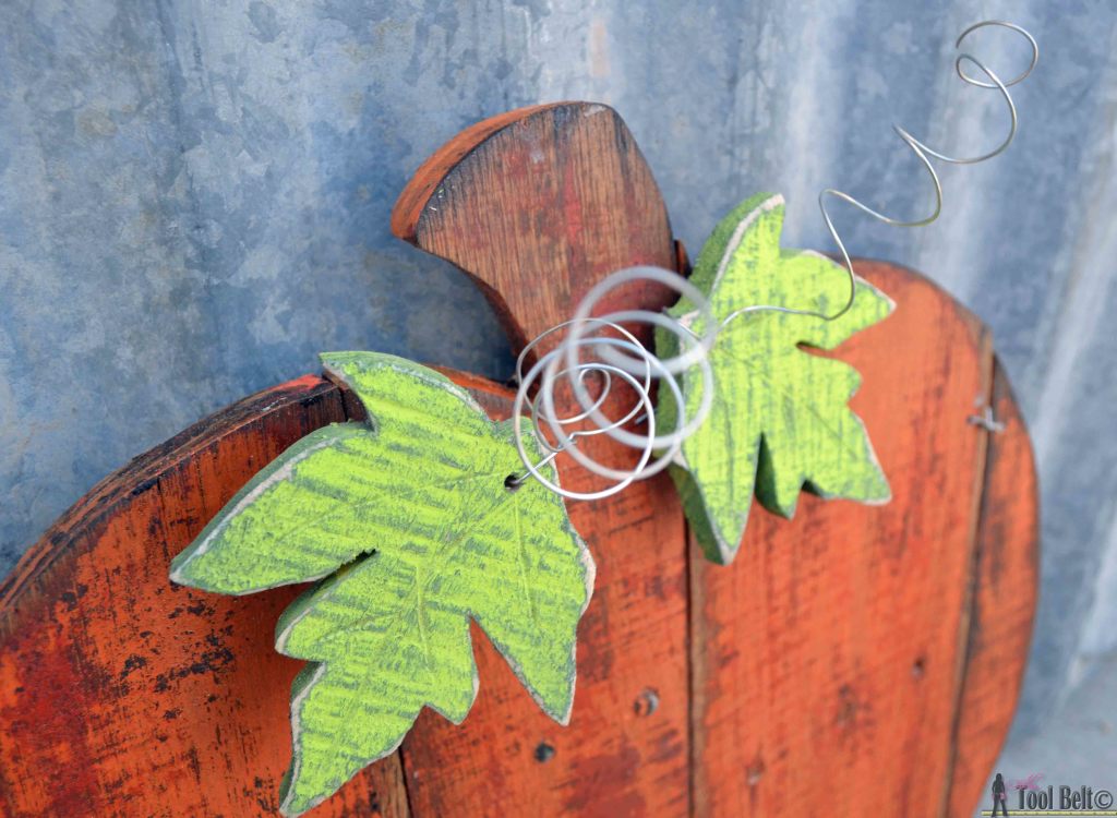 Rustic pallet pumpkin top view