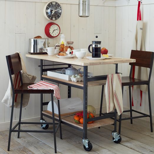 Build a stylish DIY multi-functional table. Free plans for a rolling industrial counter table, rolling island with lots of open storage. West Elm Knockoff