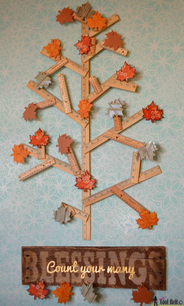 Create an easy Thankful Tree to celebrate the Thanksgiving Holiday. Adorn it with a rustic Count your many Blessing Sign. #GiveThanks