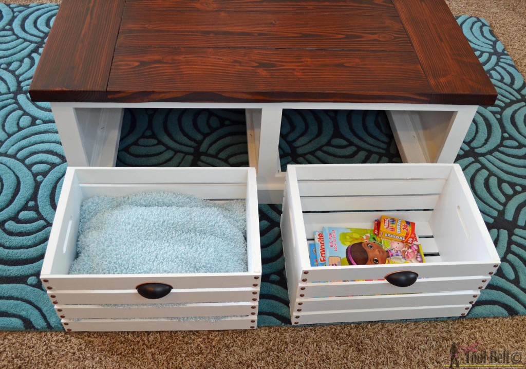 Add storage to your living areas by building a stylish and unique crate storage coffee table, free woodworking plans. #getorganized