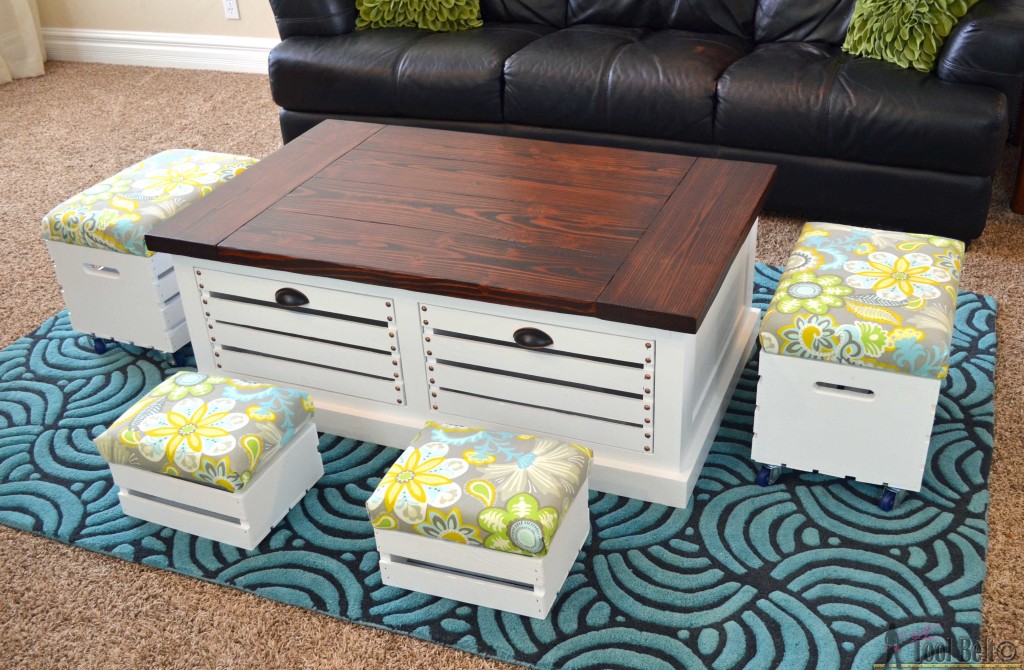 Add storage to your living areas by building a stylish and unique crate storage coffee table, free woodworking plans. #getorganized