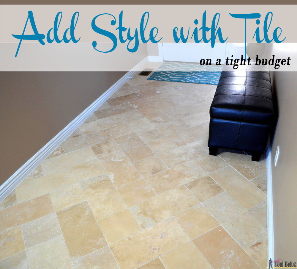 DIY beautiful travertine tile floors in a pattern (herringbone inserted) to make your budget floors look extraordinary. 