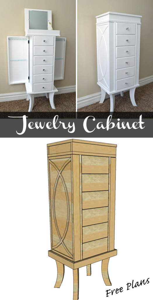 Build a beautiful jewelry cabinet to organize and store all of your beautiful things. Free DIY woodworking plans