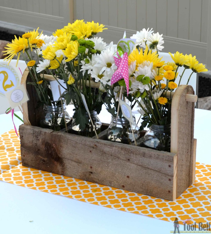 Mason jar caddy centerpiece toolbox