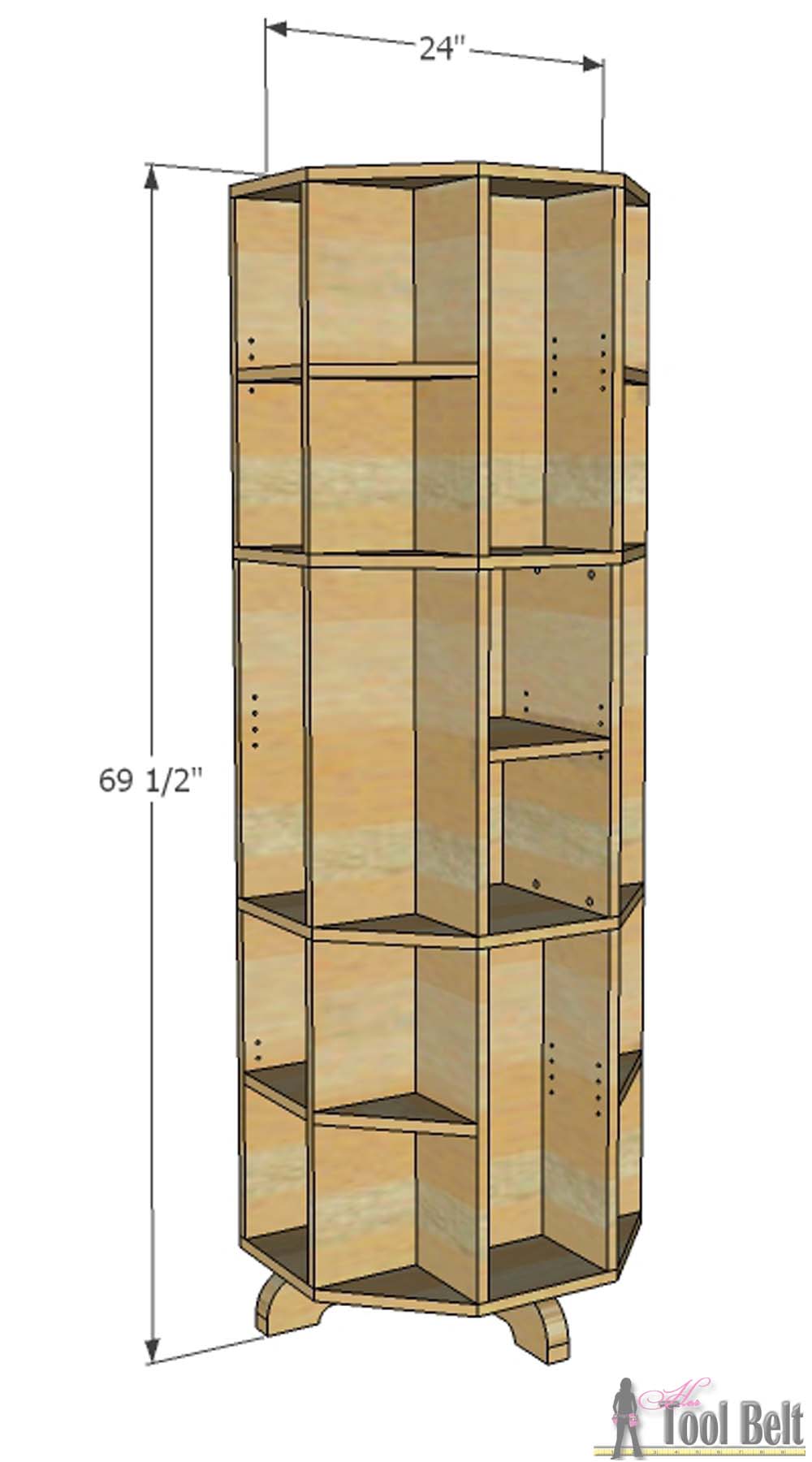 Octagon Rotating Bookshelf dimensions - Her Tool Belt