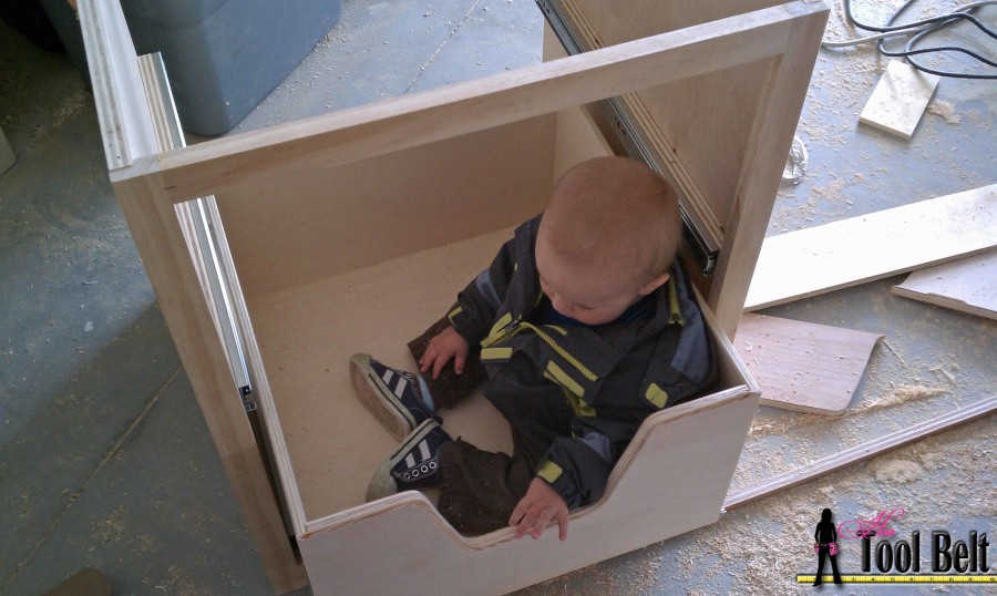 trying out the toy box drawers
