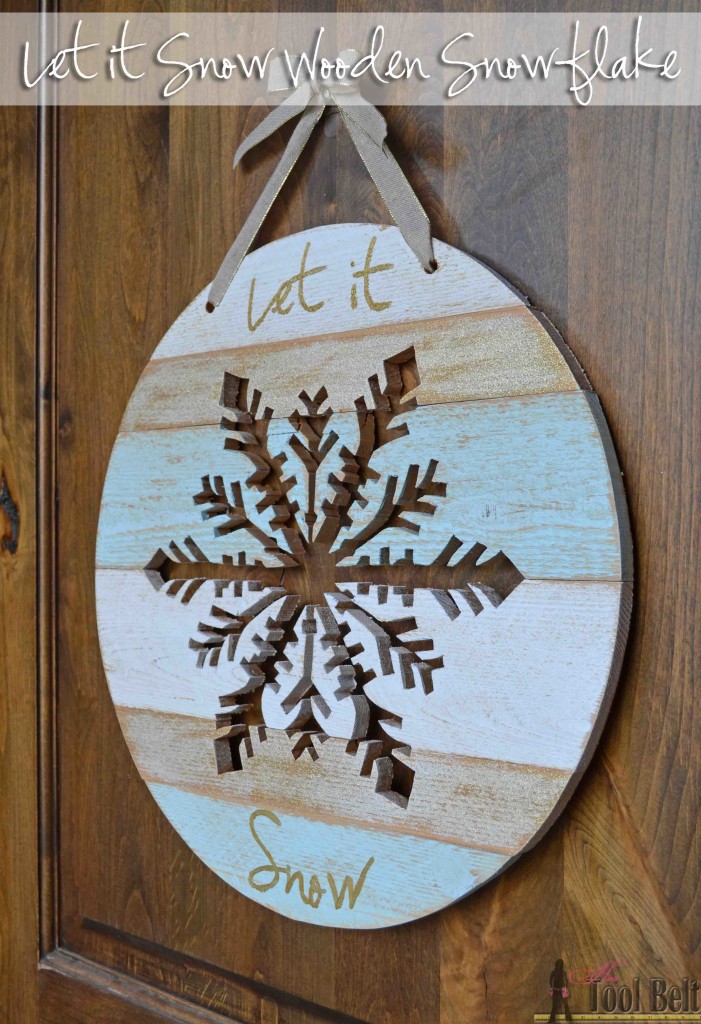 'Let it Snow' - wooden snowflake door hanger tutorial. (aqua, white and gold)
