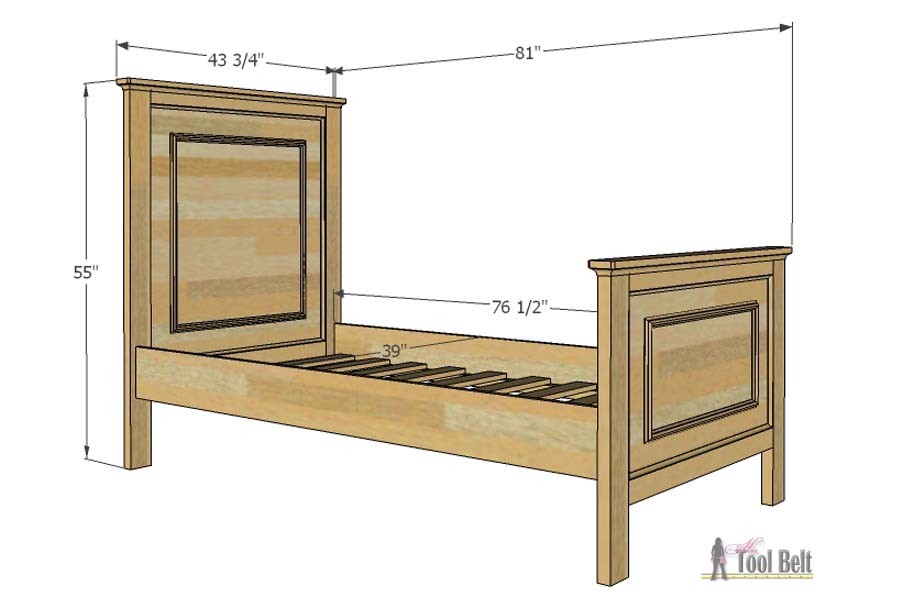 This twin bed is so easy to DIY. Add a little molding to create a faux raised panel look. Free twin bed plans. 