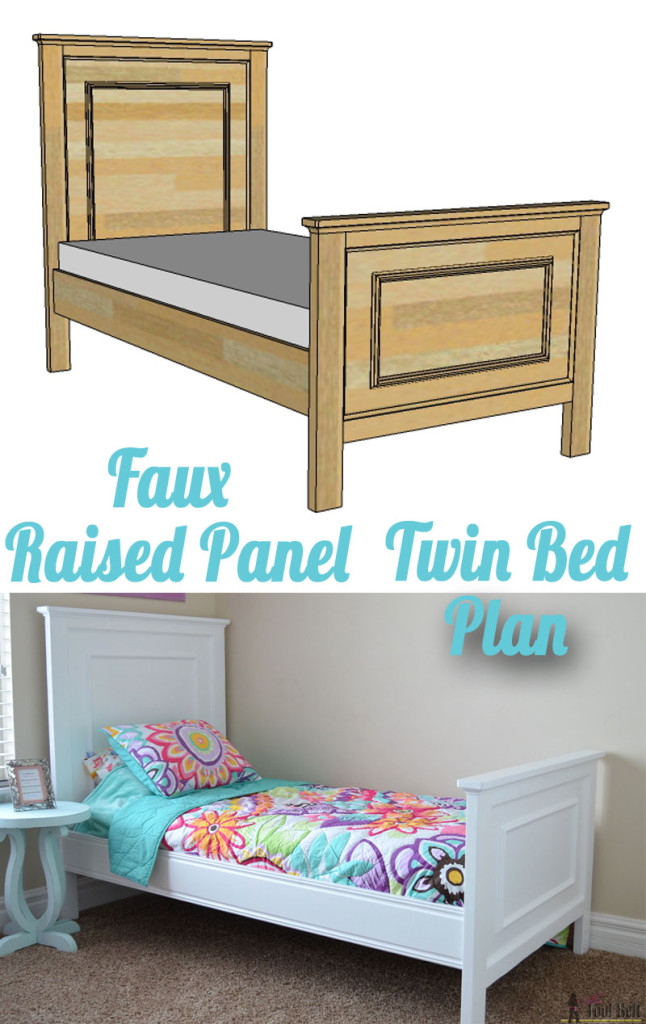 This twin bed is so easy to DIY. Add a little molding to create a faux raised panel look. Free twin bed plans. 