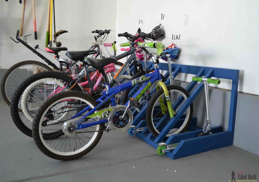 The perfect way to organize those bikes and scooters all over the garage. Free and easy plans to build a bike and scooter rack for only about $30.