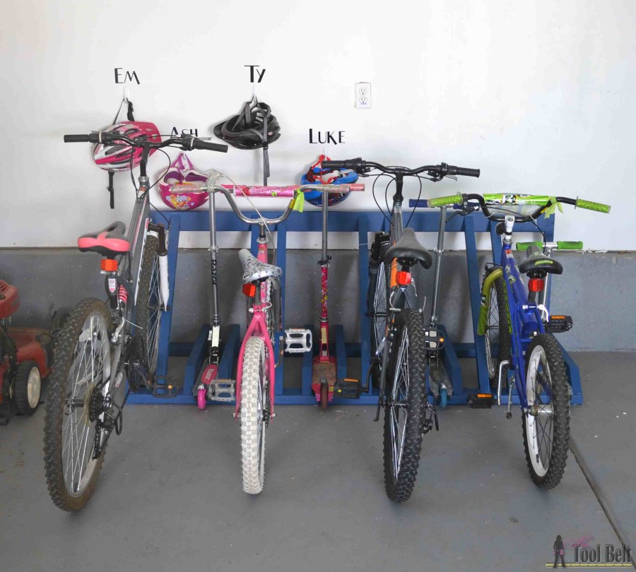 The perfect way to organize those bikes and scooters all over the garage. Free and easy plans to build a bike and scooter rack for only about $30.