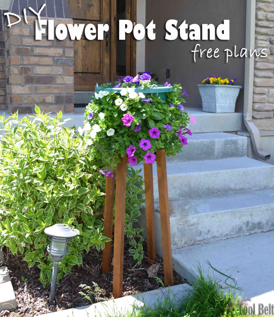 Perfect stand to raise my flower pots up for cascading flowers. Really simple flower pot stand that you can build for about $4, free plans.