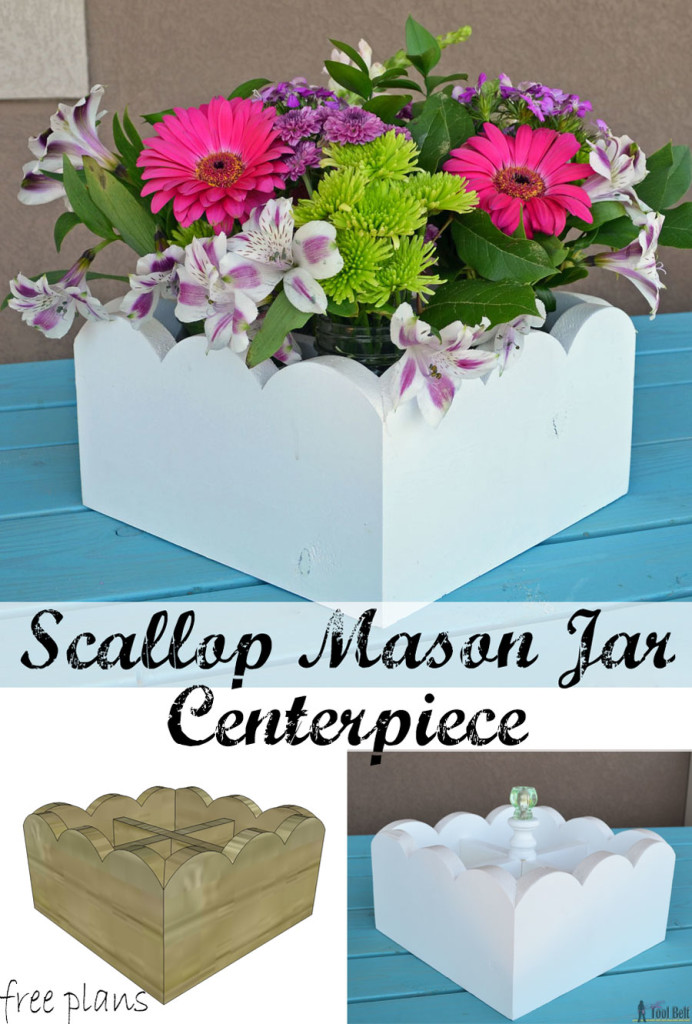 Cute planter boxes for a party, wedding or your kitchen table. Free plans to build a scallop mason jar centerpiece.