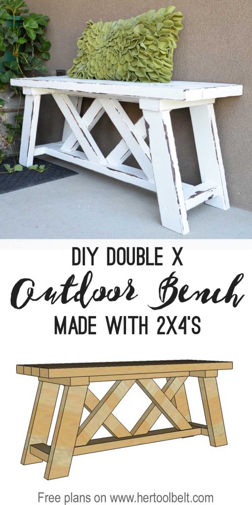 Build a cute little DIY outdoor bench for your porch or entry. Use 2x4's (and 2x3's) to build it for only about $13!!! Free plans