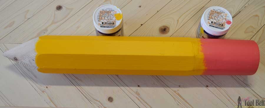 Giant pencil decoration perfect for your classroom, playroom or for your favorite budding writer. Made from a simple 4x4 piece of wood.