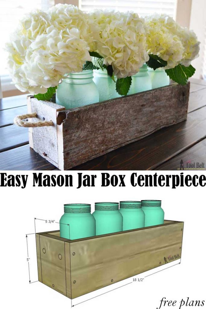 Simple box centerpiece plans with lots of variations on length and height.  Check out how to transform regular mason jars into pretty sea glass jars