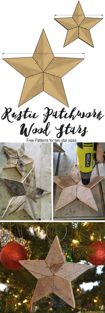 Easily add natural elements into your Christmas decor with these simple rustic patchwork wood stars. Free patterns and tutorial.
