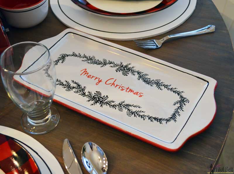 Simple red & black buffalo check and pine tree Christmas table decor. Plus a holiday tablescape tour for lots of fun and festive table ideas.