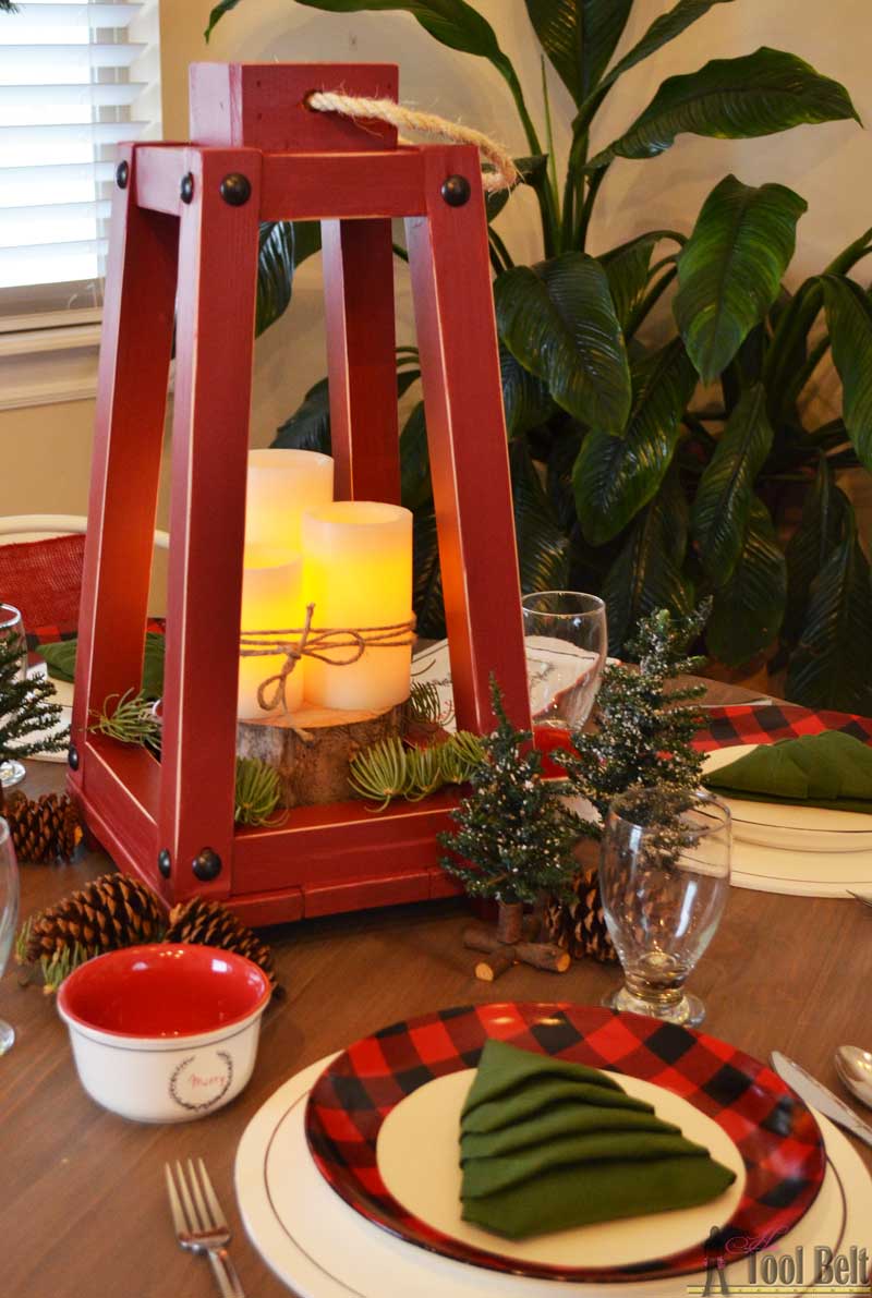 Simple red & black buffalo check and pine tree Christmas table decor. Plus a holiday tablescape tour for lots of fun and festive table ideas.