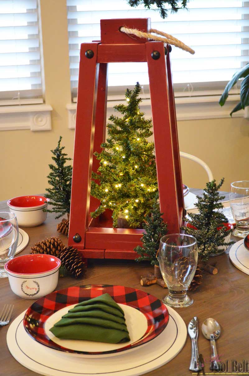 Simple red & black buffalo check and pine tree Christmas table decor. Plus a holiday tablescape tour for lots of fun and festive table ideas.
