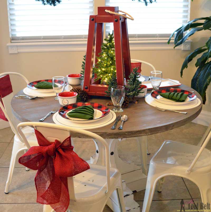 Simple red & black buffalo check and pine tree Christmas table decor. Plus a holiday tablescape tour for lots of fun and festive table ideas.