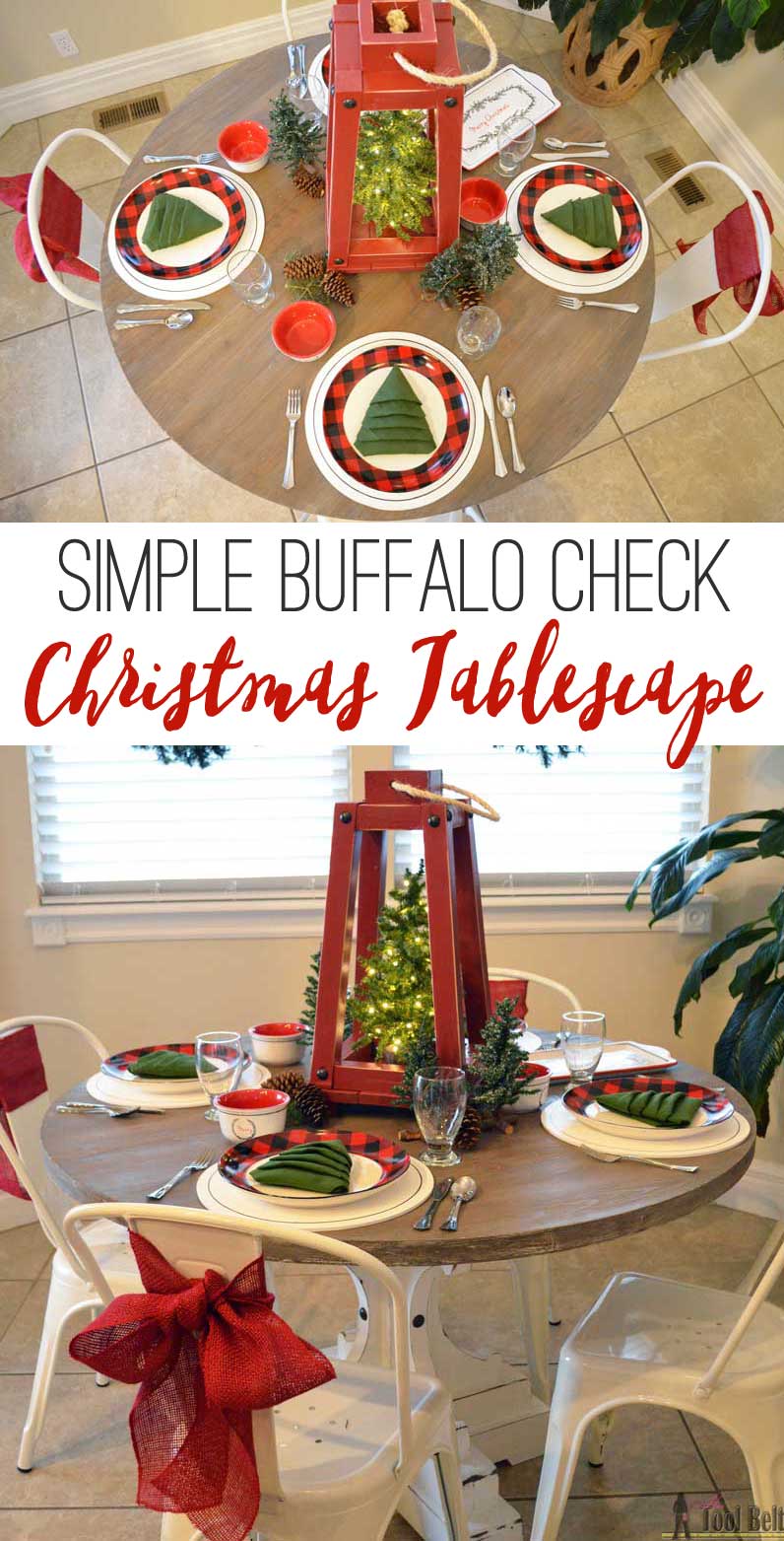 Simple red & black buffalo check and pine tree Christmas table decor. Plus a holiday tablescape tour for lots of fun and festive table ideas.