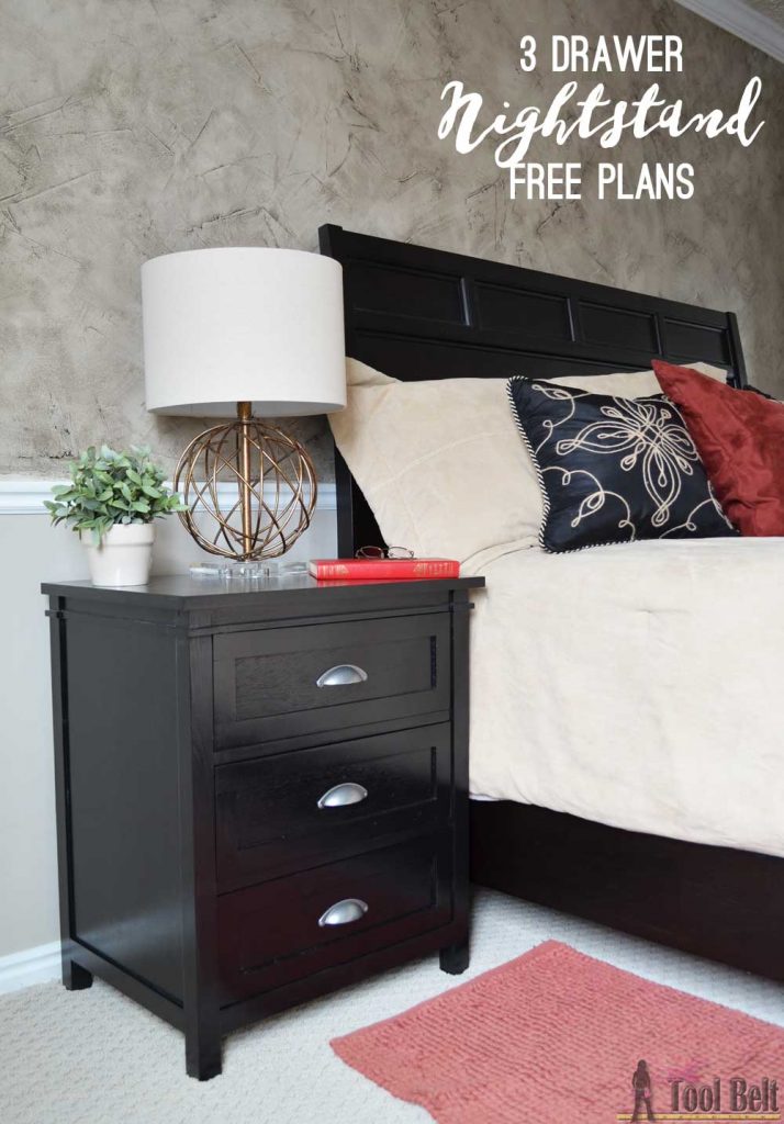 Free plans for a DIY craftsman style 3 drawer nightstand perfect for any bedroom.  This nightstand will give you plenty of storage at your bedside.