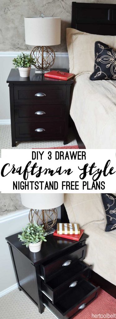 Free plans for a DIY craftsman style 3 drawer nightstand perfect for any bedroom.  This nightstand will give you plenty of storage at your bedside.