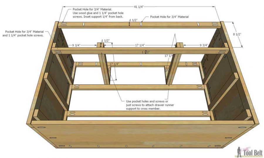 Planes gratuitos para construir un tocador/cambiador de 5 cajones de bricolaje con detalles de tablero de cuentas. 