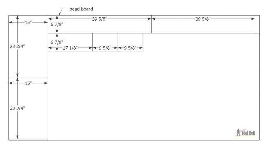 Gratis plannen voor het bouwen van een DIY 5 lade dressoir/commode met detail van bead board. 