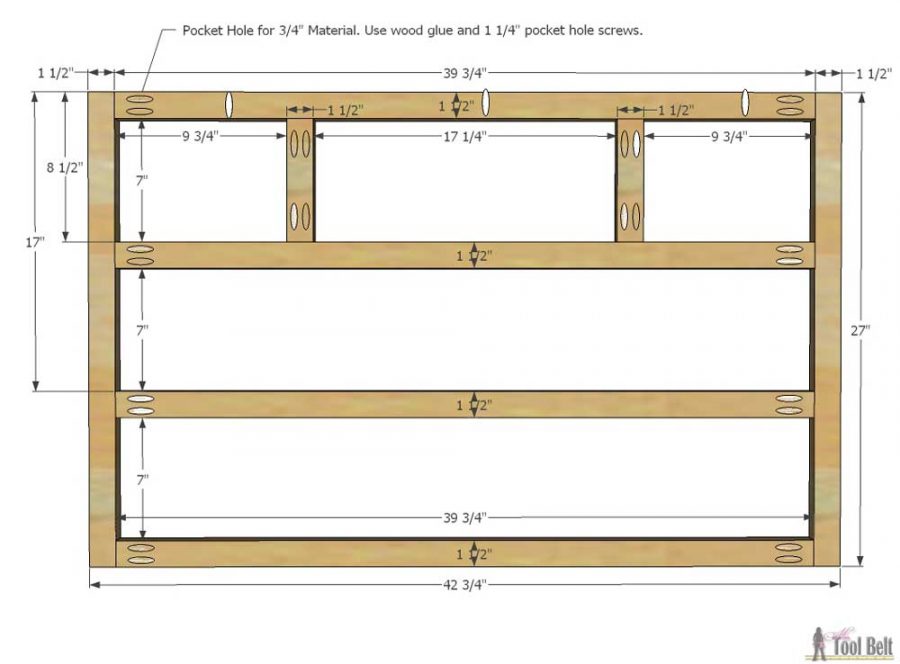  gratis planer på att bygga en DIY 5 låda byrå / skötbord med pärla ombord detalj. 