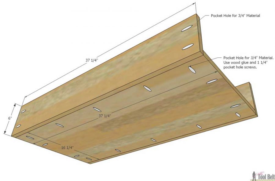  volné plány na vybudování DIY 5 zásuvkový komoda / přebalovací stůl s korálky detail desky. 