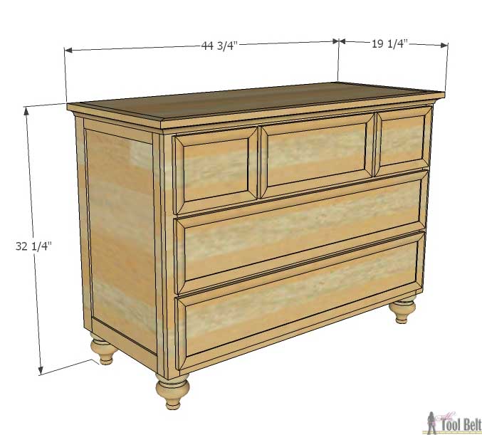  Plans gratuits pour construire une commode / table à langer à 5 tiroirs avec détail de planche à perles. 