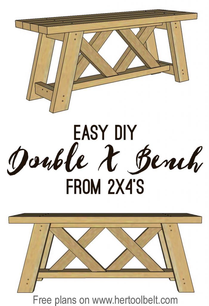 I'm making this cute bench for my porch! Build an easy double X bench from 2x4's and 2x3's with free plans.