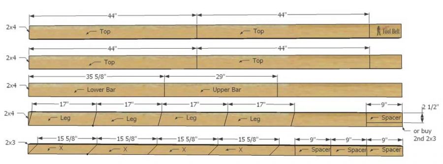 I'm making this cute bench for my porch! Build an easy double X bench from 2x4's and 2x3's with free plans.