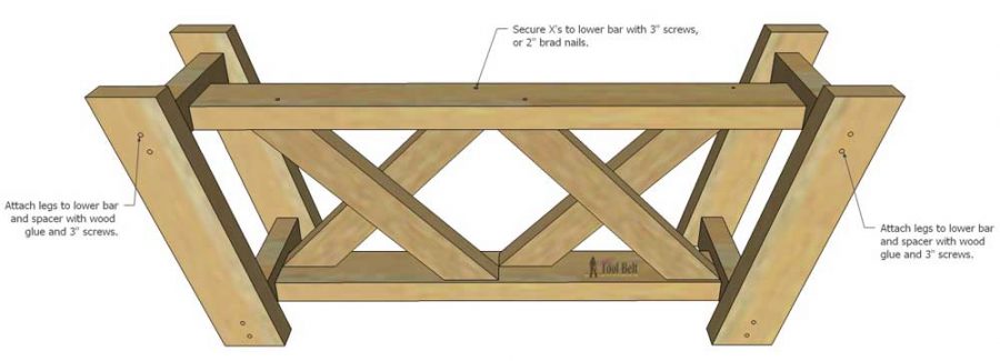 I'm making this cute bench for my porch! Build an easy double X bench from 2x4's and 2x3's with free plans.