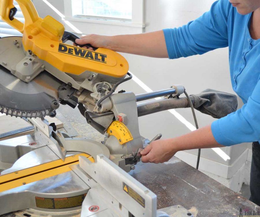 How to use a DeWALT 12" sliding compound miter saw. Bevel angle detent overide. 