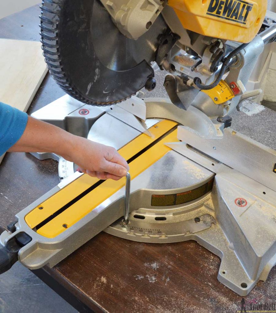 How to use a DeWALT 12" sliding compound miter saw. Adjusting the miter angle accuracy. 